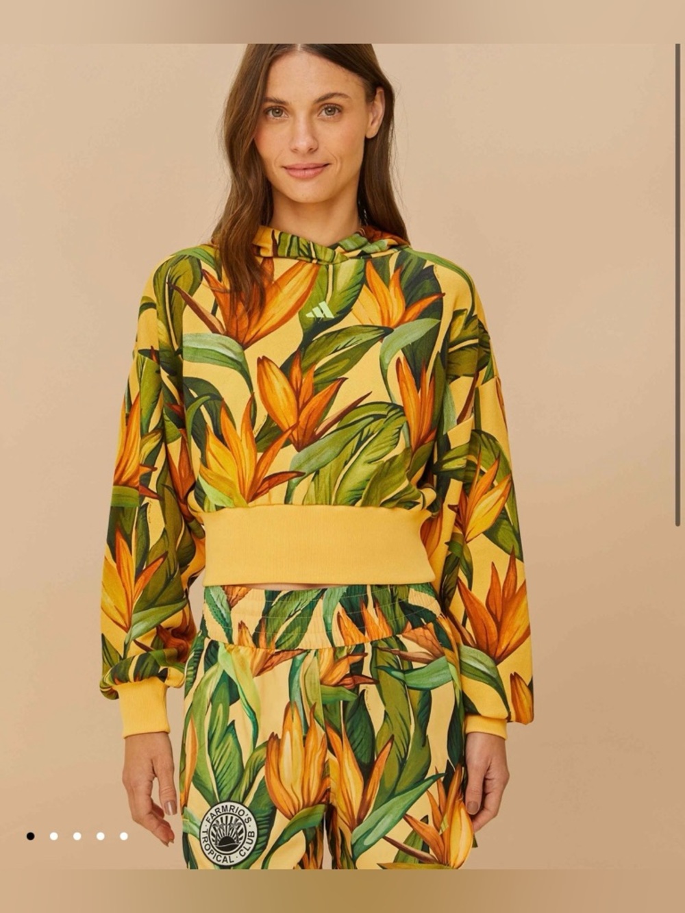 adidas farm rio print cropped hoodie L birds of paradise